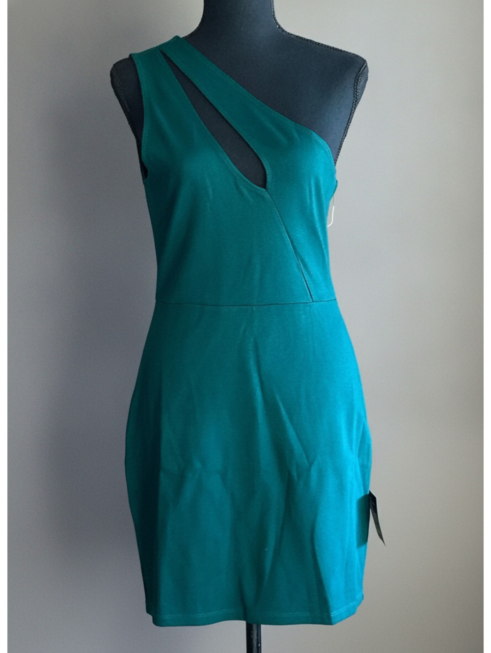 NWT Lulus Hunter Green One Shoulder Mini Dress Womens Large Cutout Bodycon - Picture 2 of 7